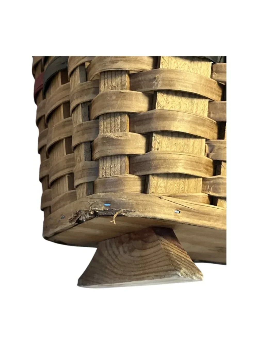 Vintage The Bow Tique Wood Splint Market Basket Footed Buffalo MO 17.5